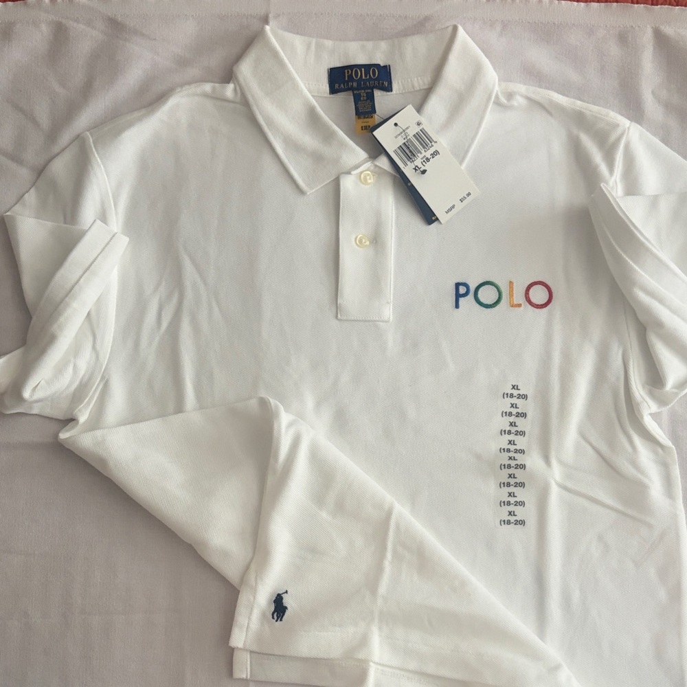 Polo by Ralph Lauren White Kids Polo with Multicolor POLO Letters